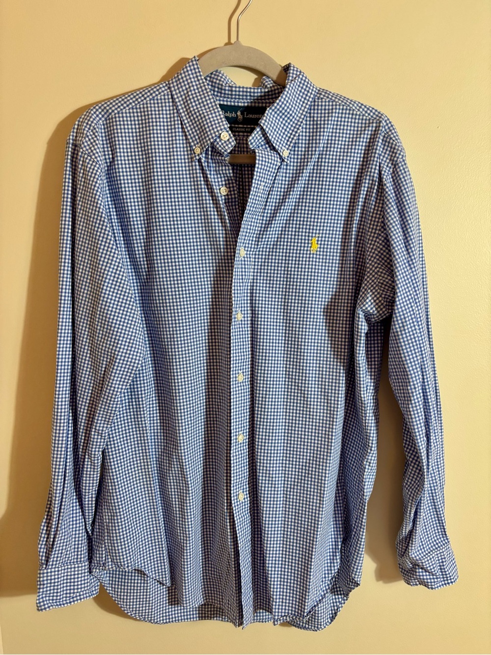 Ralph Lauren Blue Checkered Button-Down Classic Fit Dress Shirt size Medium